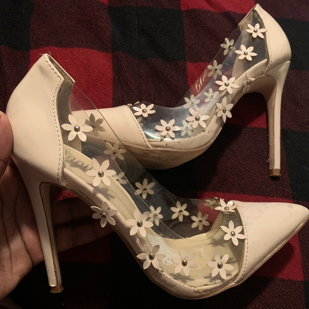Clear & Nude Floral Heels